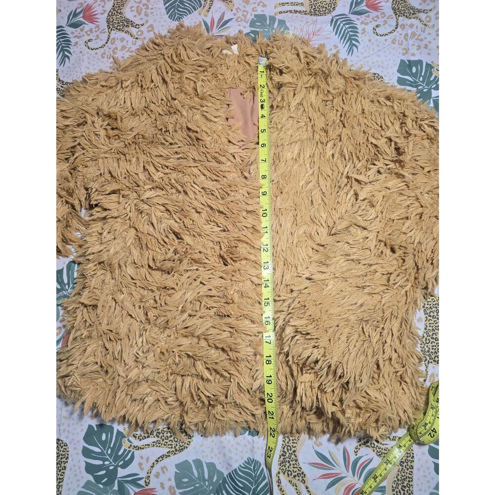 Mystree Shag Fringe Jacket Mustard Yellow Camel Small Open Front Boho Statement image 3